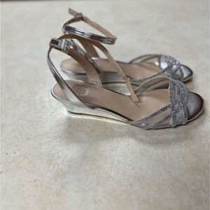 Chic Silver Strappy Wedge Sandals